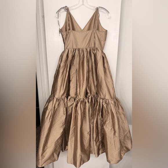 Bloni x Anthropologie Champagne Bronze Tiered V Neck Maxi Dress Size Small - Picture 4 of 9